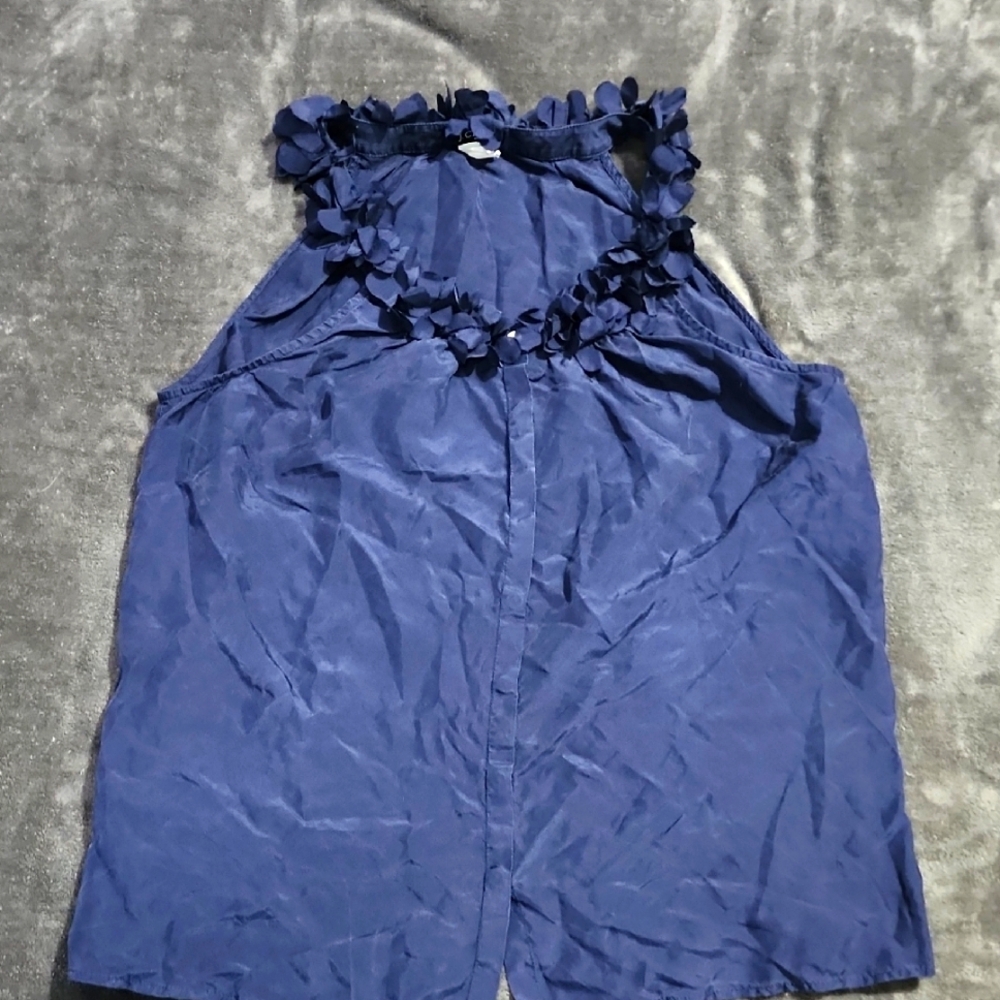 J CREW Navy Blue Sleeveless Top with Floral Neckline